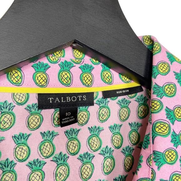 Talbots Pineapple Blouse Pink Yellow Scalloped Sleeveless Top Womens‎ Size 10 - Picture 3 of 8